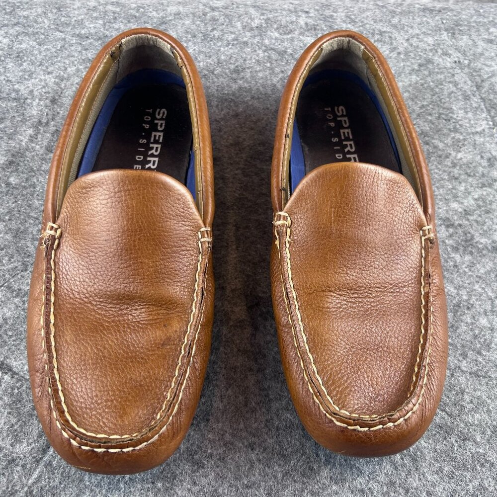 Sperry Mens 10M Brown Boat Driver Leather Slip-On Loafers Moccasin Rubber Sole